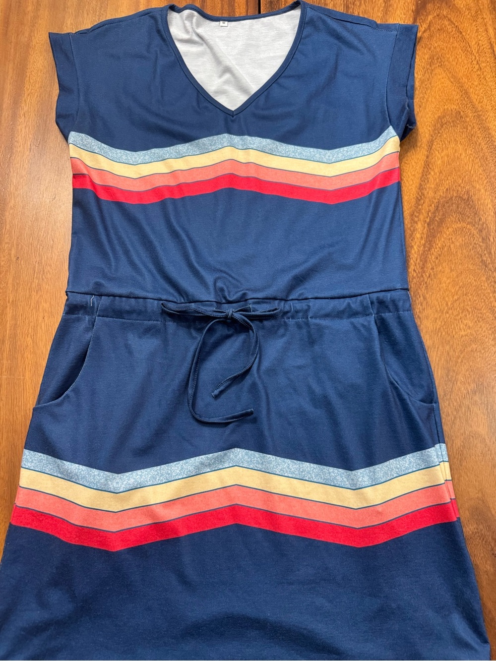 Womens Navy Stripe Tie-Waist Dress